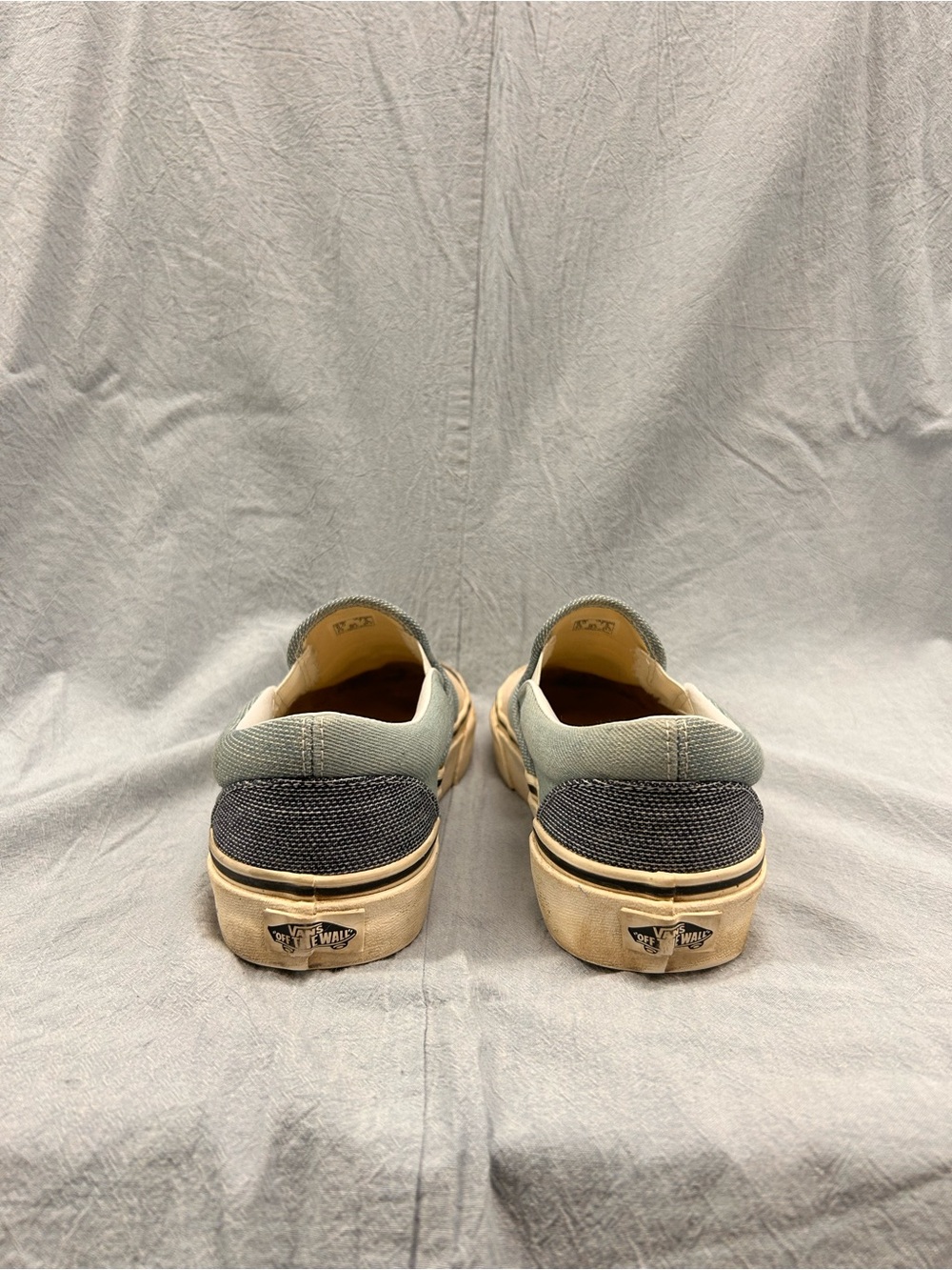 Vans Patchwork Slip-On Sneakers in Beige, Black & Blue - Picture 6 of 7